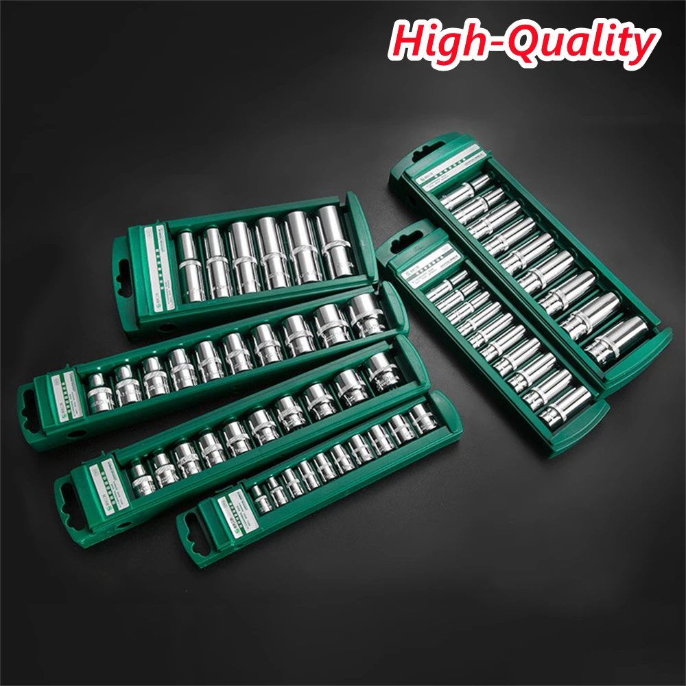 

Hex Socket Wrench Head Set For Ratchet 1/4 3/8 1/2 Short Long Socket Deep Nut Driver Sleeve Spanner End Ratchet Tool With Holder