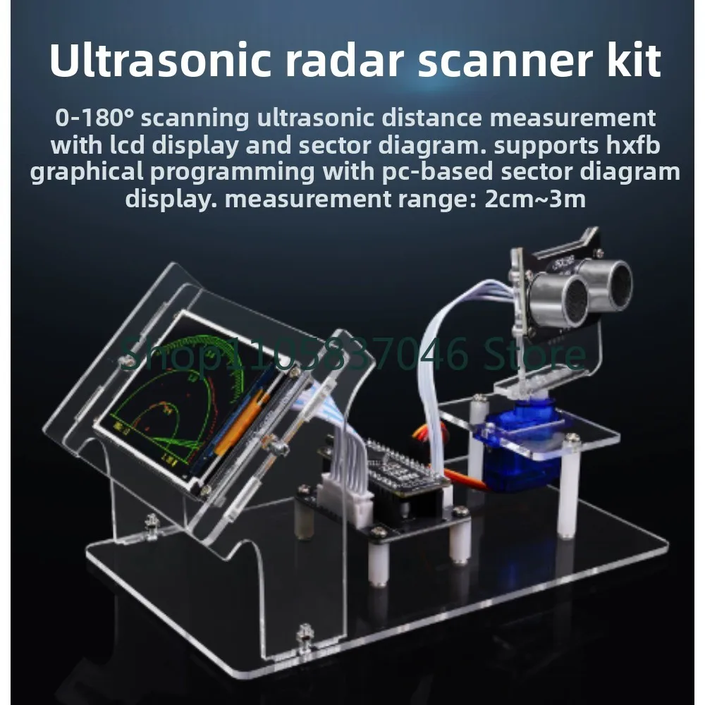 Simulated ultrasonic radar scanner kit, student maker programming, learning radar detector DIY electronics
