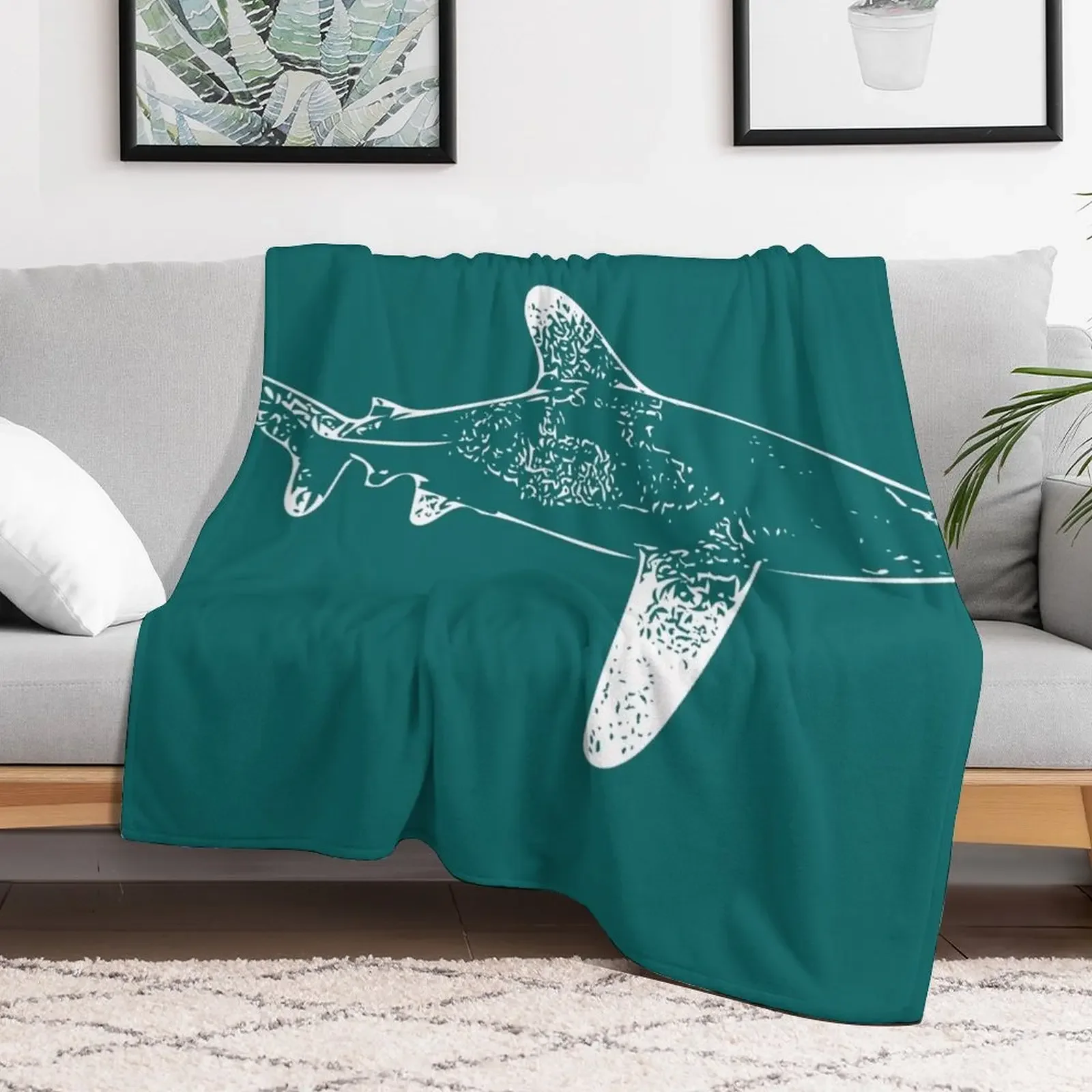 New Oceanic Whitetip Shark White Print Throw Blanket Flannel Fleece Soft Warm Throw Blanket