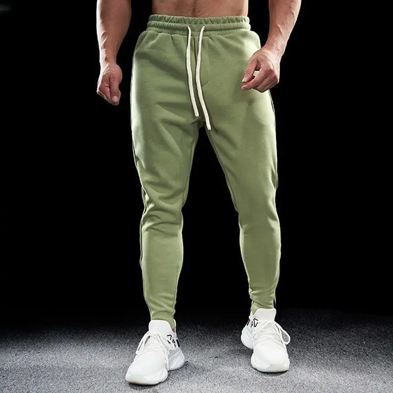 Autumn Winter Men Pure Cotton Motion Elastic Waist Bodybuilding Sweatpants Comfortable Breathable Zipper Elastic Slim Trousers