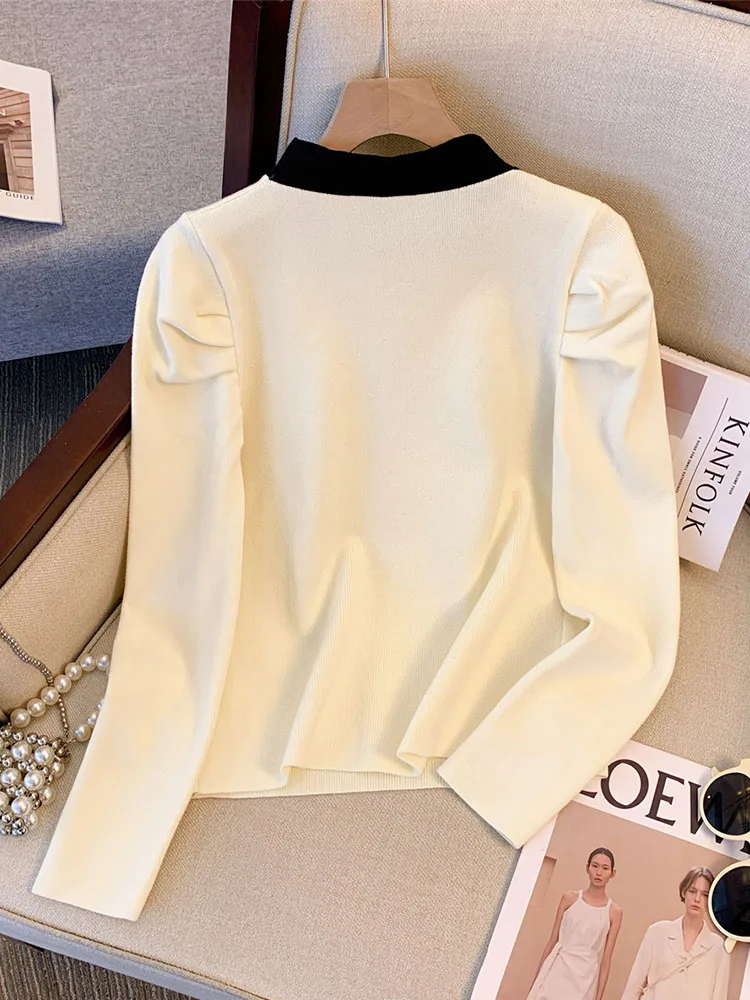 French Elegance New dolcevita Bow Design maglione autunno 2024 Fashion Sweet Knitted Top donna Retro Luxury Pullover a maniche lunghe