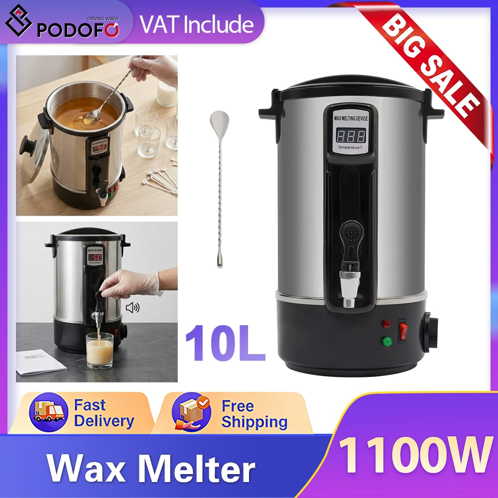 Chauffe-cire Podofo 1100W 10L avec robinet, contrôle numérique de la température et chauffe rapide pour la fabrication de bougies avec bec verseur chauffant