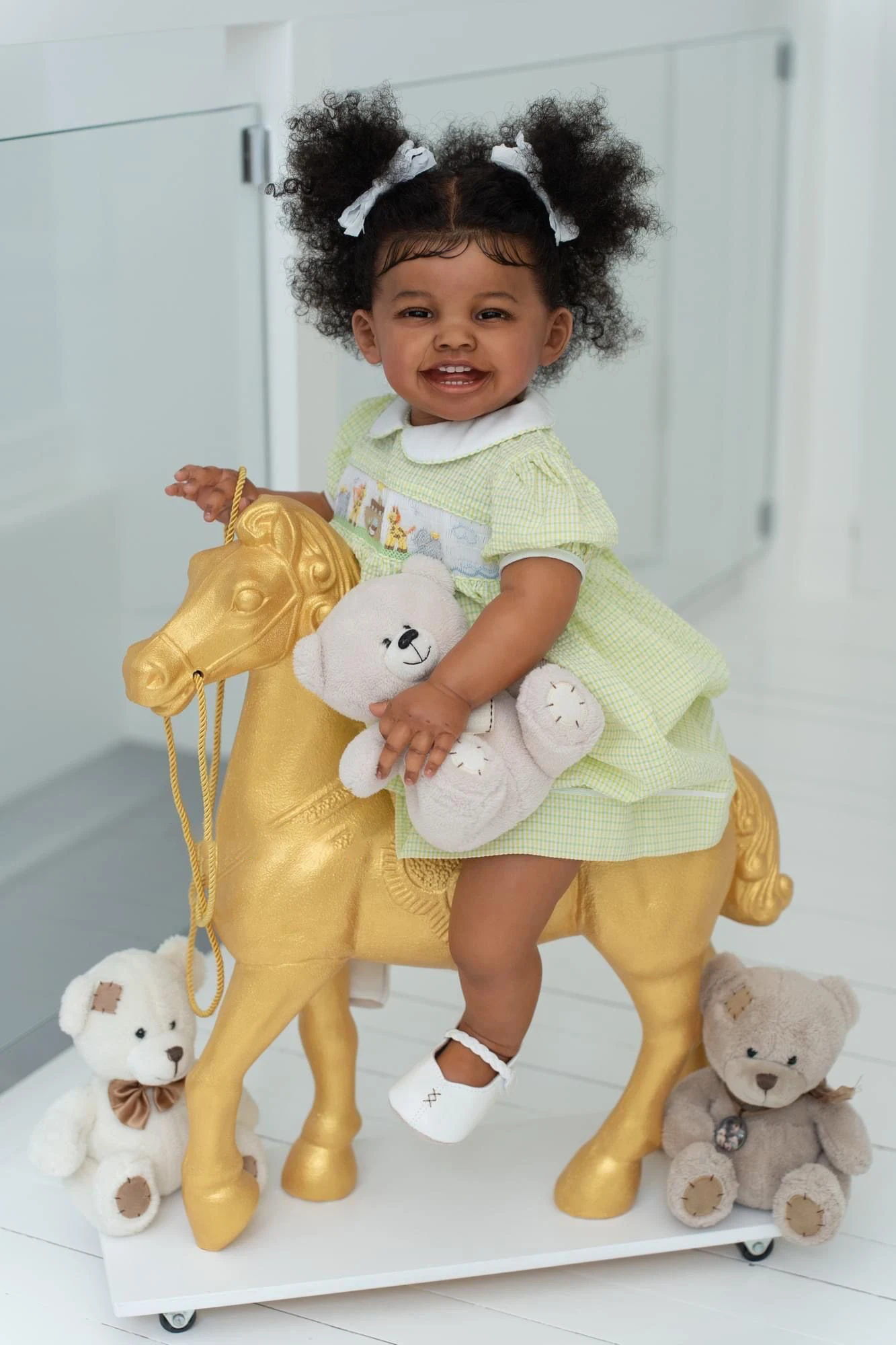 

NPK 24inch Mila Reborn Toddler Girl Doll Dark Brown Skin Happy Baby with Rooted Hair High-Quality Collectible Art Doll