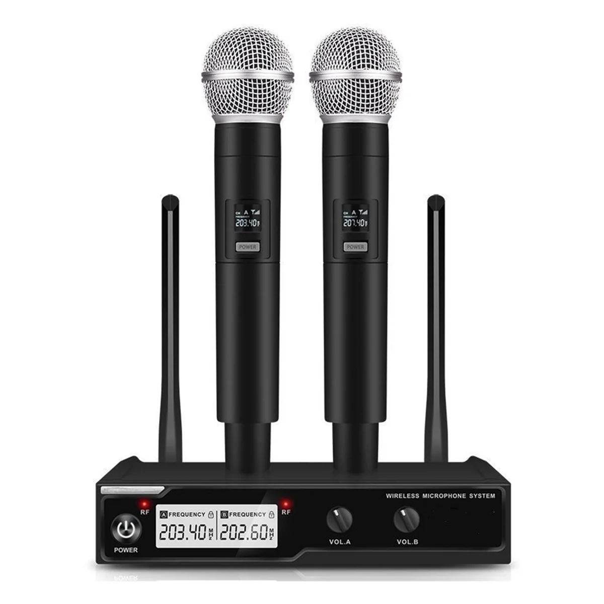 Wireless Microphone Handheld Dual Channel VHF One to Two Microphone for Karaoke Wedding Party Band Church EU Plug