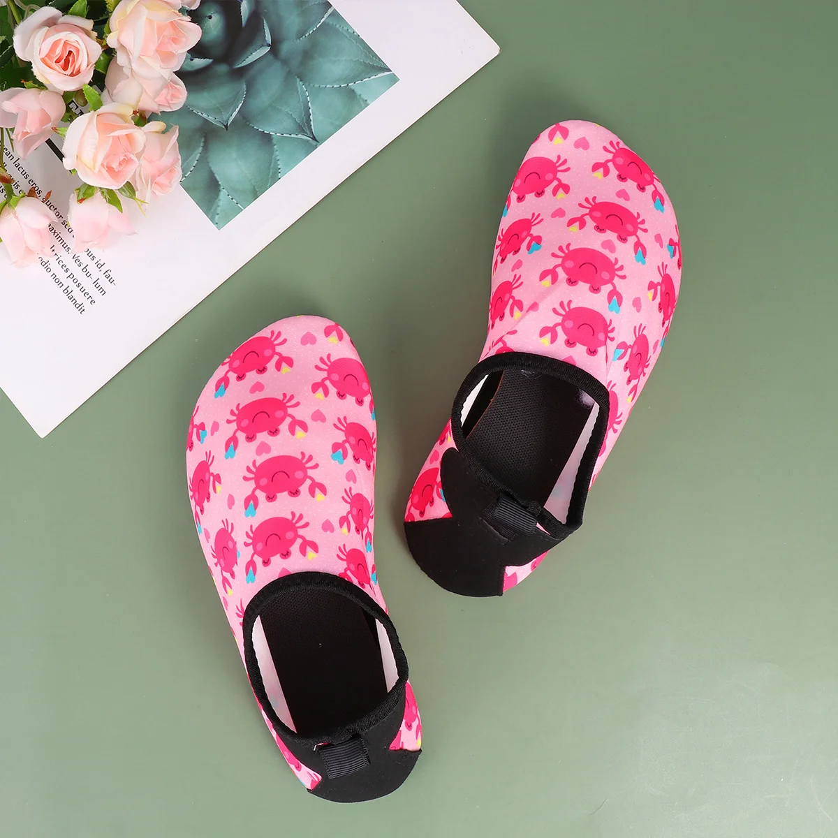 

1Pair Pink Crab Pattern Water Shoes Breathable Anti-Slip Quick Dry Beach Seaside Wading Shoes Size 32-33 Inner Length 19Cm