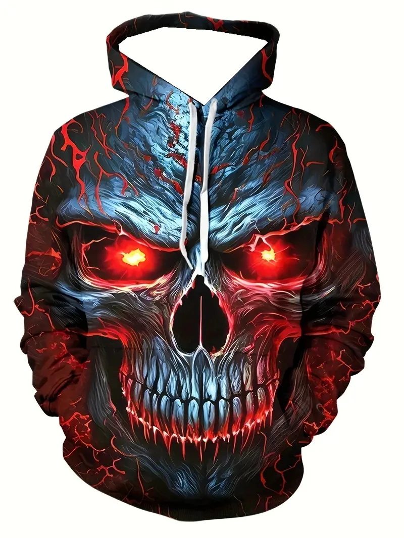 Fashion Vintage Men Hoodies Horror Skull 3D Print Pullover Sweatshirts Autumn New In Men Comforts Y2k Hoodies Halloween Tops