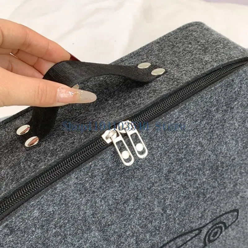 02DC Electric Vehicle Cable Storage Bag with Felted Polyester Fabric, Carry Handle, and Enclosed Space for Charging Equipment
