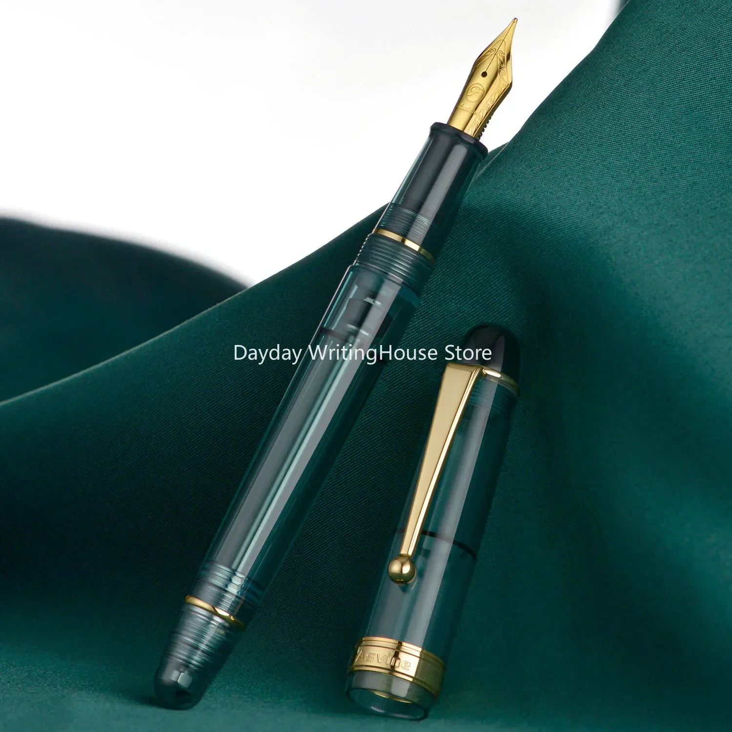 

ASVINE V126 Vacuum Filling Stone Green Transparent Acrylic Fountain Pen Student Business Office Writing Supplies