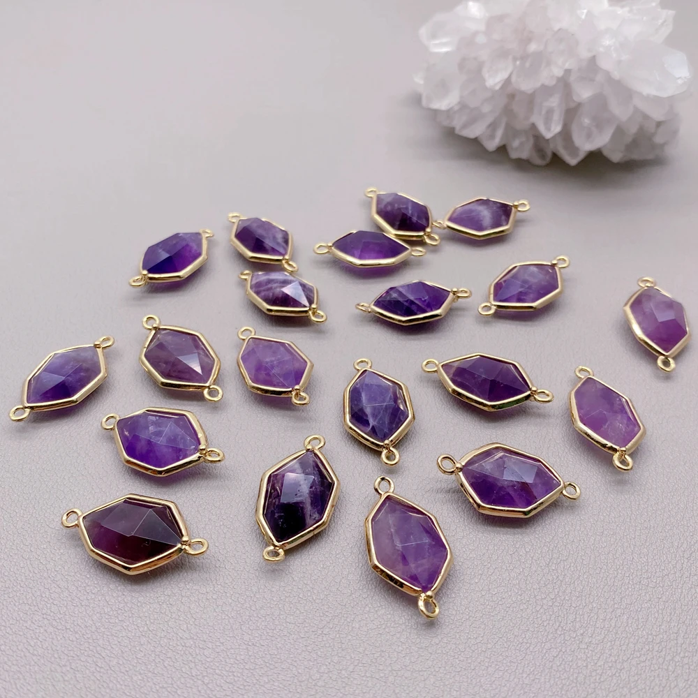 10 PCS 13x25mm Natural Faceted Purple Amethyst Double Bail Bezel Connector For Jewelry DIY