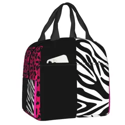 Custom Hot Pink Zebra And Leopard Animal Print Stripes Portable Lunch Box for Leakproof Thermal Cooler Food Insulated Lunch Bag