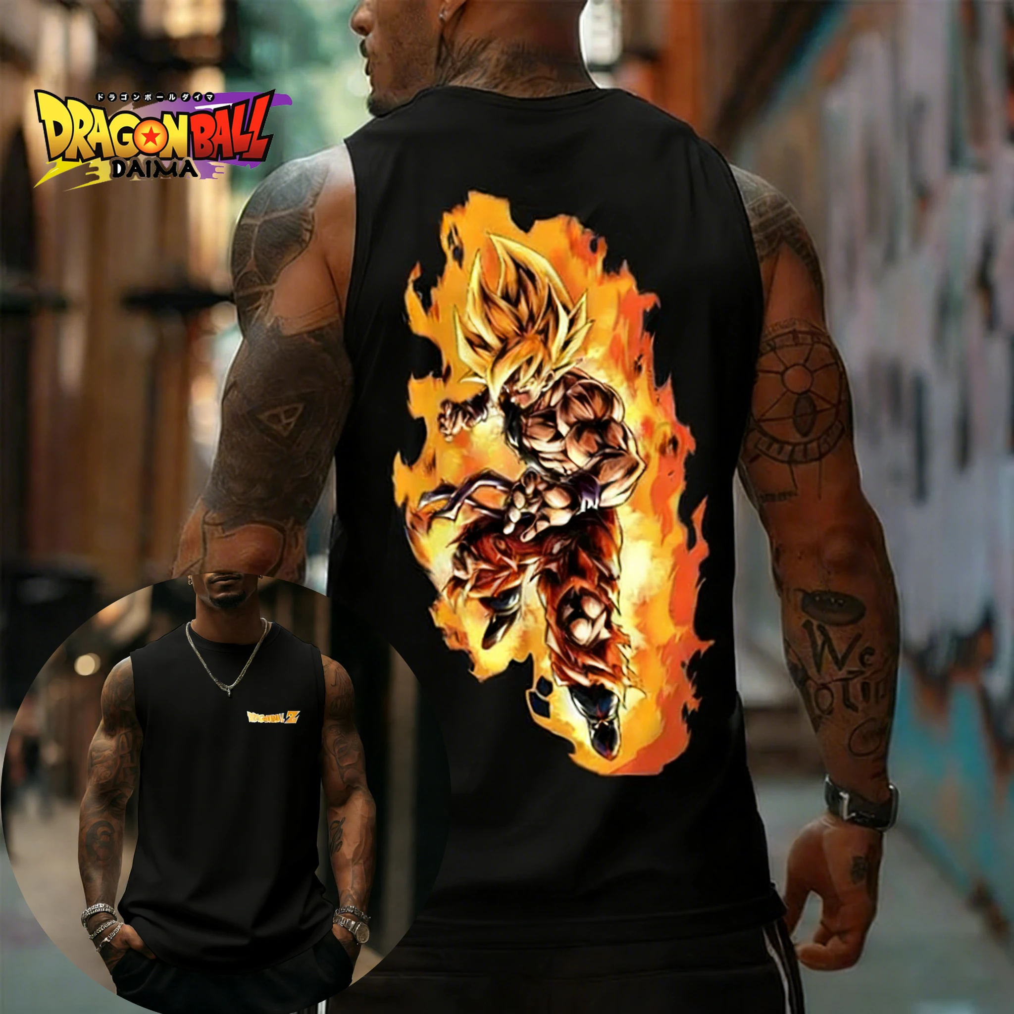 Men's Vest Dragon Ball Explosion Sun Wukong Printing Spring Summer New Sports Fitness T-shirt Fabric Comfortable and Not Bound