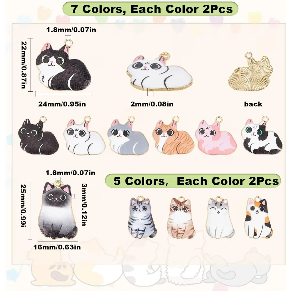 1 Box 12 Styles Cat Charms Bulk Enamel Cat Kitten Charm Cute Small Animal Pet Charms Black White Animals Cats Charms making kit