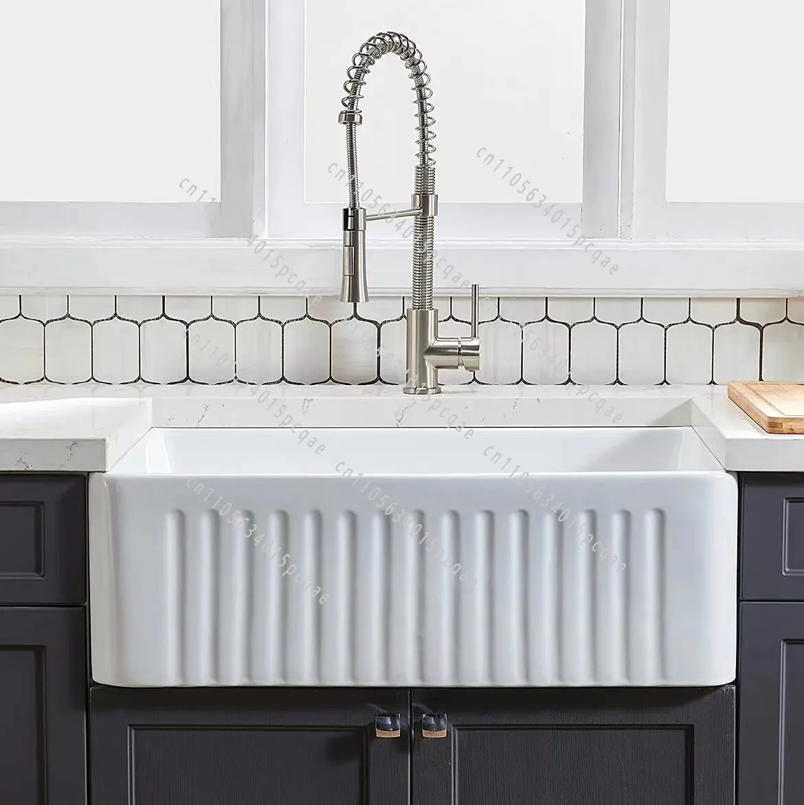American Kitchen Front Semi-embedded Ceramic Sink Vegetable Basin Large Ultra-deep Rectangular Pool Under The Counter