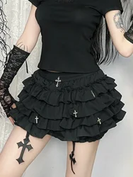 2025 New Vintage Gothic Cake Shorts Women Y2k E-girl Harajuku Punk Cross Pendant Culottes Aesthetic Fairycore Cute Kawaii Shorts