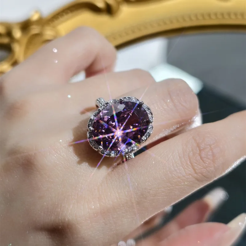 French glittering goddess dried rose full-diamond luxurious ladies engagement ring with elegant 925 sterling silver pendant earr