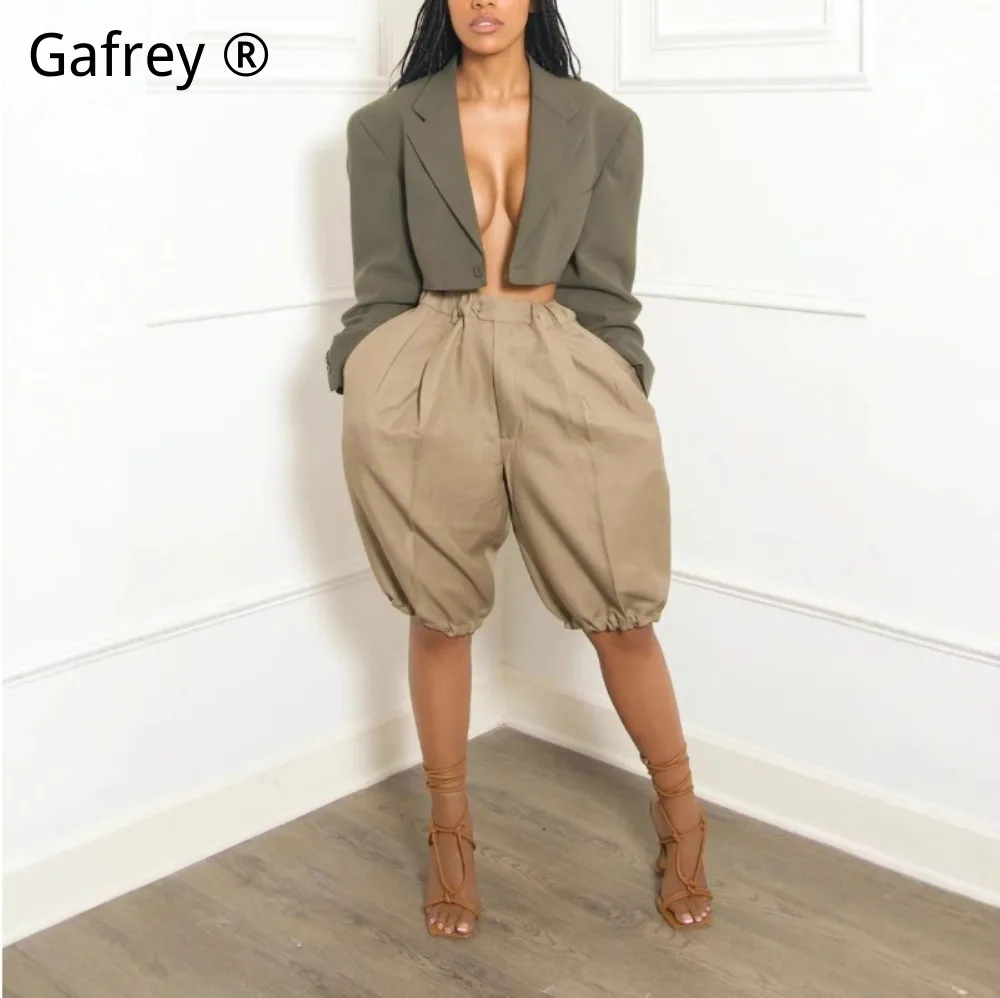 

Spring Women Clothing 2026 New Fashion Loose Casual Lantern Knee-Length Pants Elasitc Waist Solid Color Streetwear Shorts
