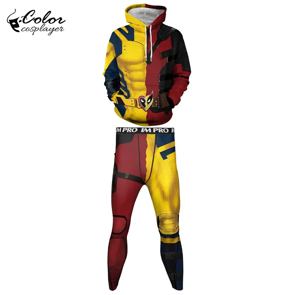 Color Cosplayer hero T-Shirt Suits men Leggings Halloween Cosplay Costume Men Tops Carnival Hoodies Set Party Outfit