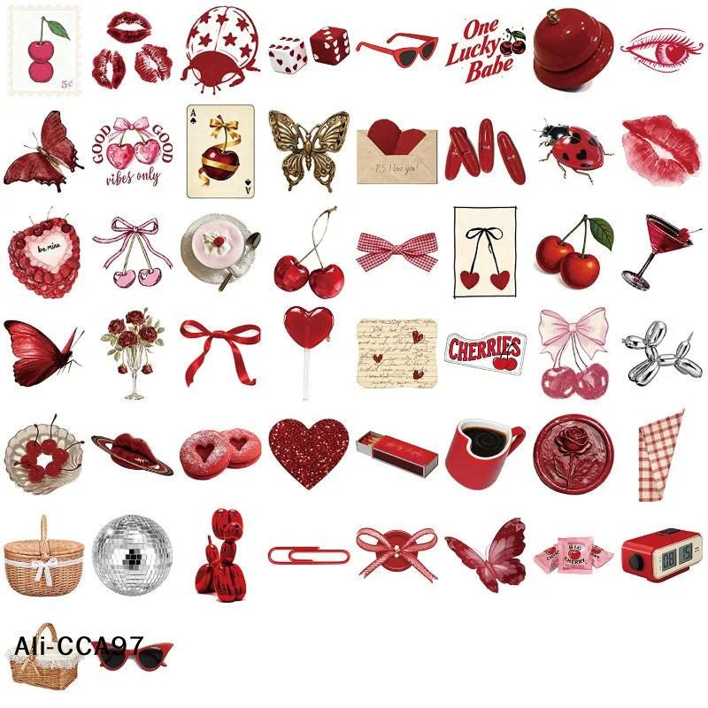 

【A】50PCS Y2K Aesthetic Cherry Stickers Laptop Guitar Suitcase Journal Phone Case Diary Notebook Doodle Decals Decor Gift
