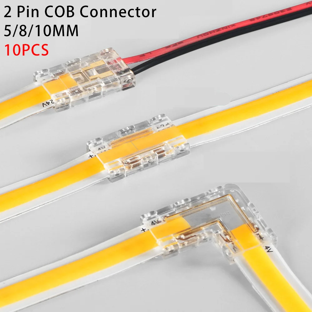 

10PCS 2pin COB LED Strip Connector 5mm 8mm 10mm L Shape LED Corner Connectors Free Welding COB Strip Light Fixed Clamps Buckle