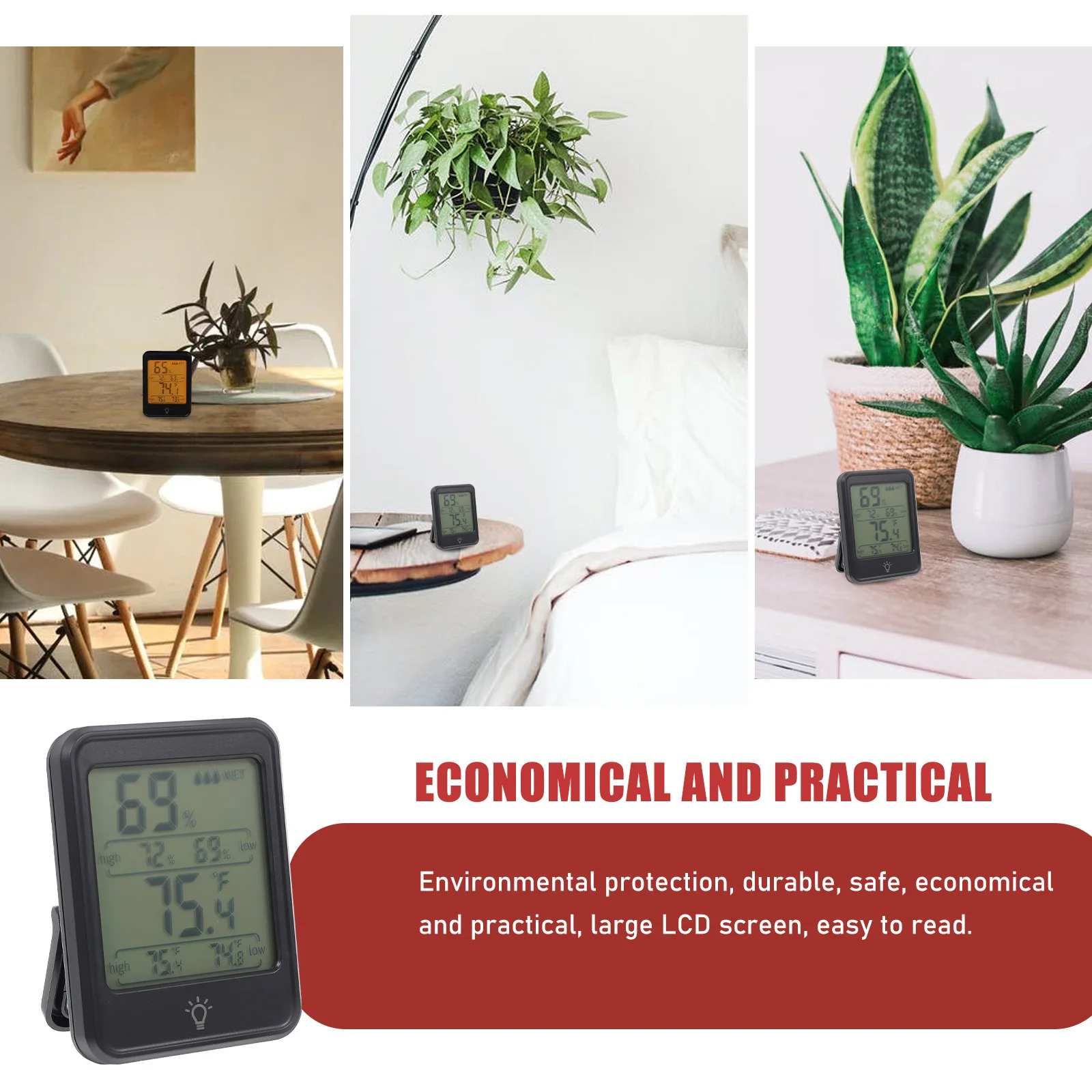 

Digital Thermometer Hygrometer Indoor Humidity Monitor Accurate Measurement ABS Material Magnetic Mount Night Vision Screen