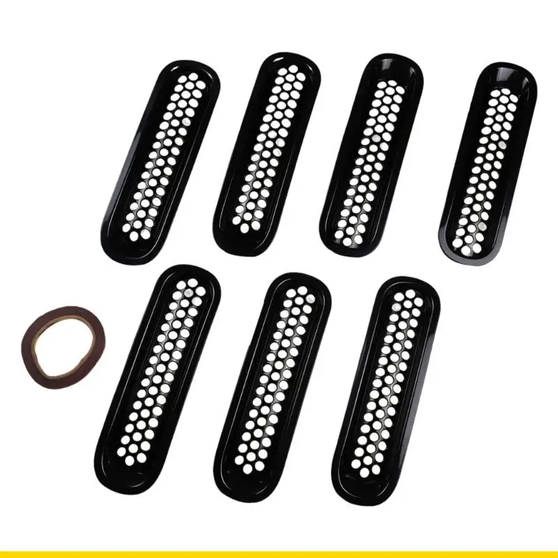 SZCH 7PCS ABS Mesh Grille Cover Front Grille Inserts Direct Fit Upgrades with for JK Automotives 07-17 Models