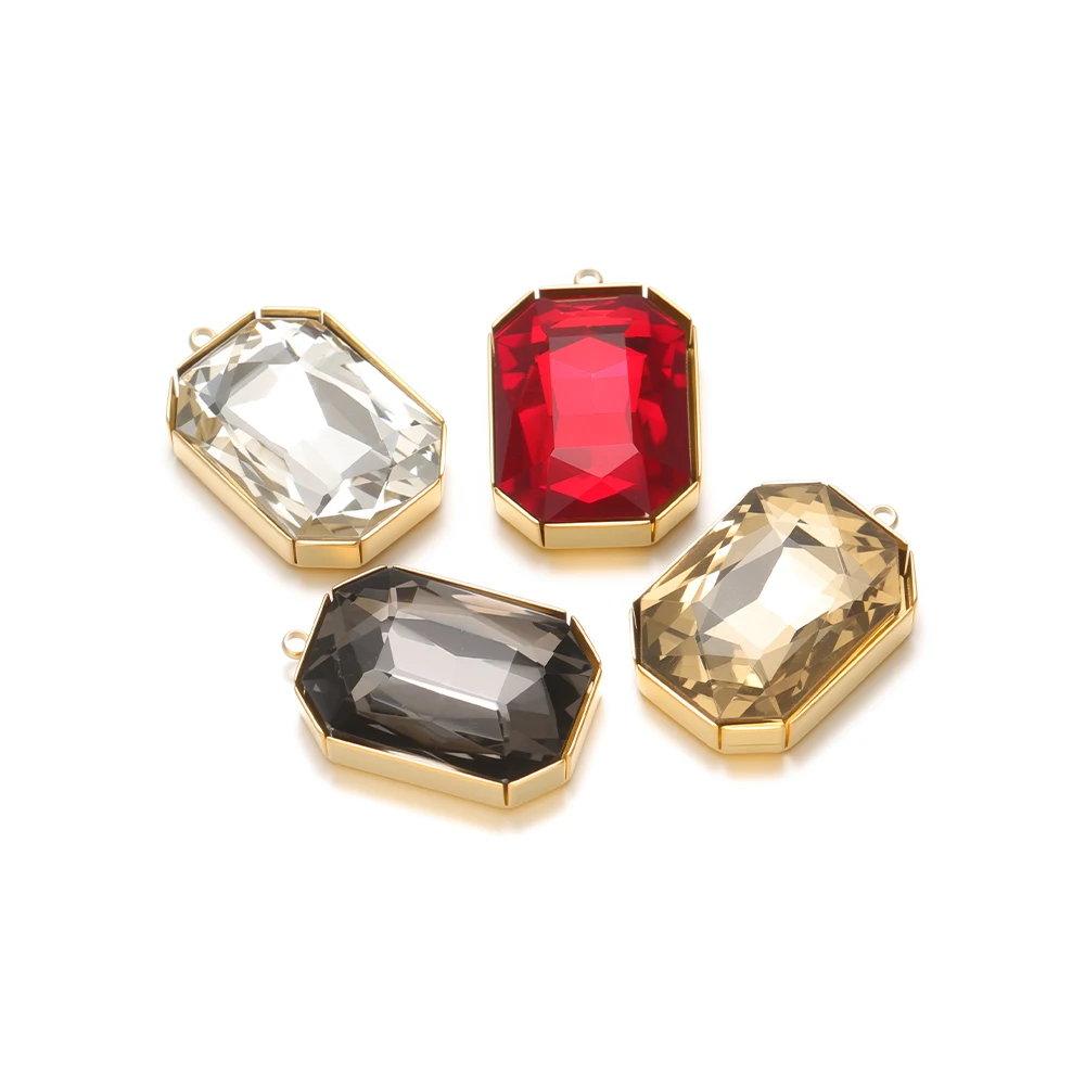 4 Stück Edelstahl-Kristallglas-Anhänger für Halsketten, Anhänger für DIY-Schmuck, Kleidungsherstellung, Damen-Ohrringe, Armbänder, Zubehör – Detail 2