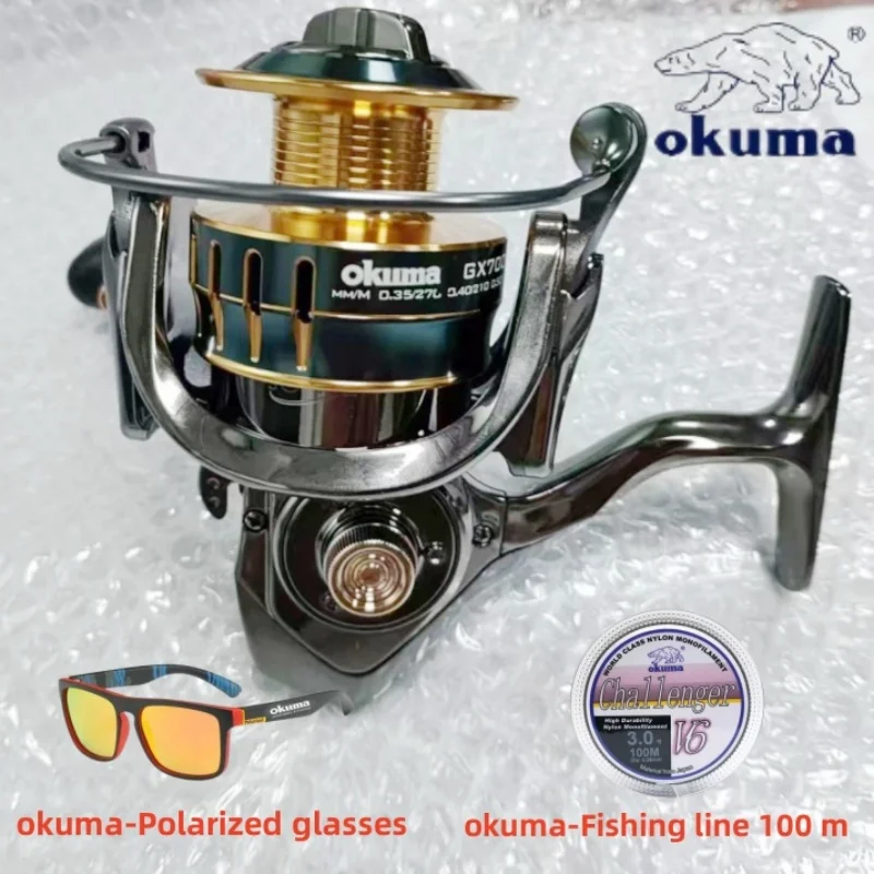 okuma-Spinning reel, All metalultra light fishing reel，fishing tool,GX1000-7000,Maximum braking force25KG，2024