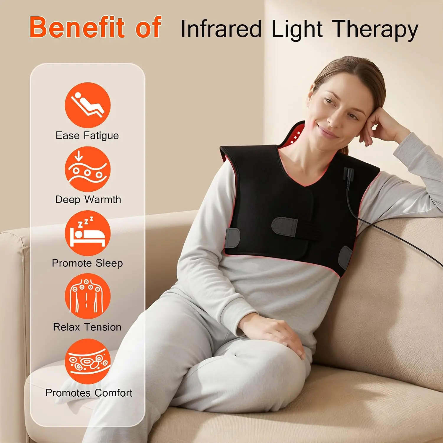 Red Light Therapy Pad for Neck Shoulder Pain Relief,Wearable 660nm&850nm Infrared Light Therapy Vest With Massage and Timer