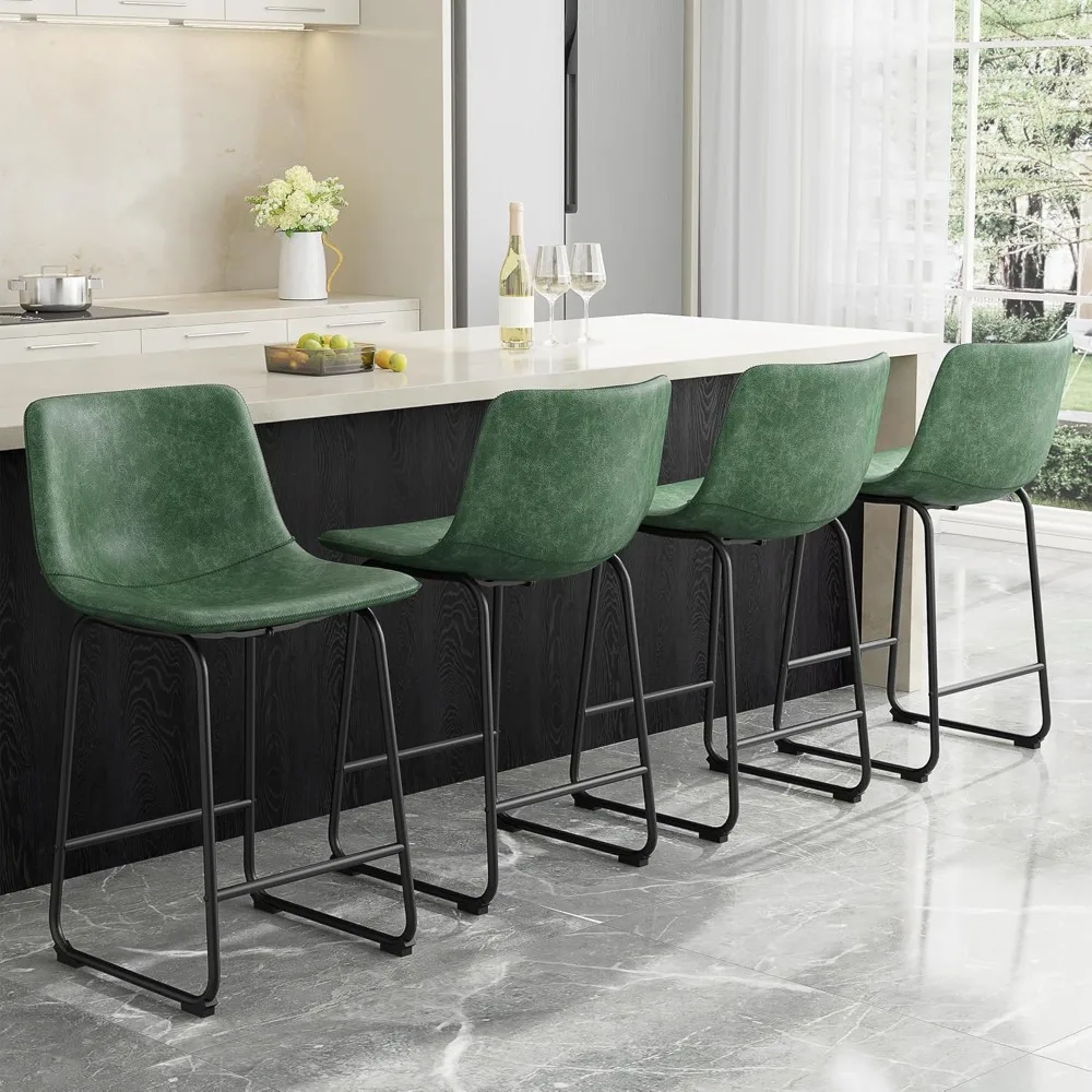 

Bar Stools Set of 4, 26inch PU Leather Counter Height Bar Stools, Modern Barstools with Metal Legs and Footrest, Urban Armless D