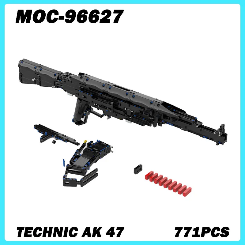 MOC-96627 WW II Military Gun Series Black AK 47 Building Blocks DIY Model, Bricks Education Puzzle Toys for Birthday Gift 771PCS