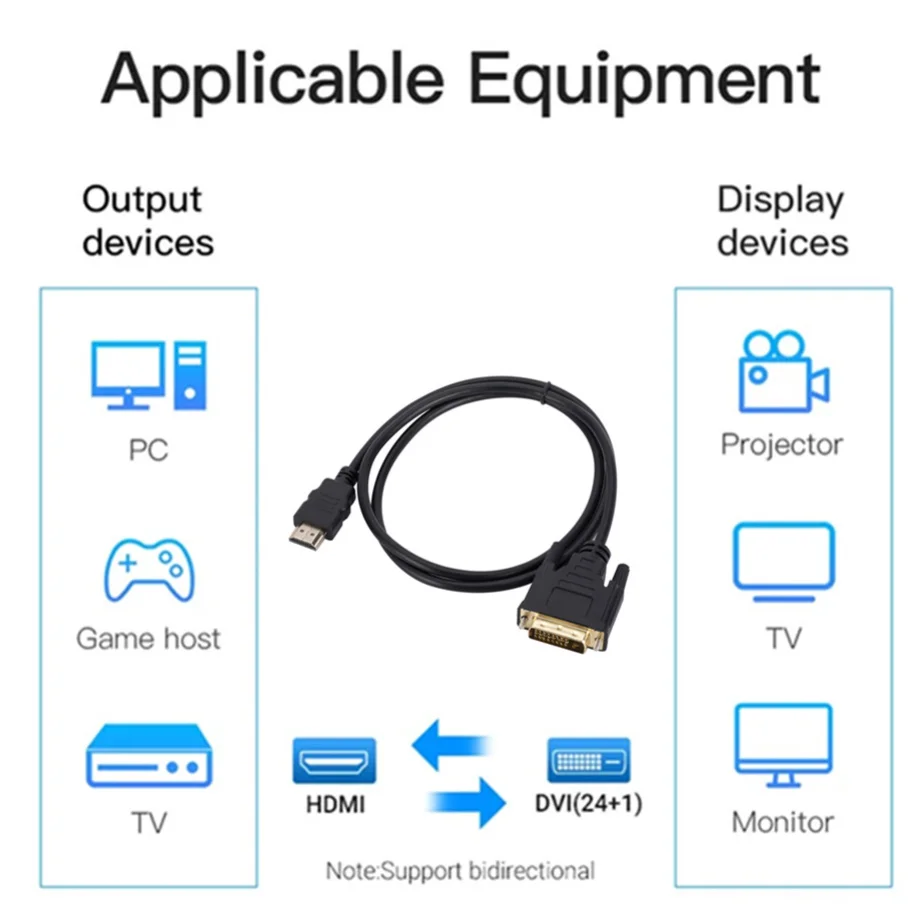 4K HDMI-kompatybilny z Adapter DVI kablem 1080P Bi-direction 24 + 1 DVI DVI-D do HDMI-kompatybilny konwerter dla HDTV skrzynka TV DVD XBOX