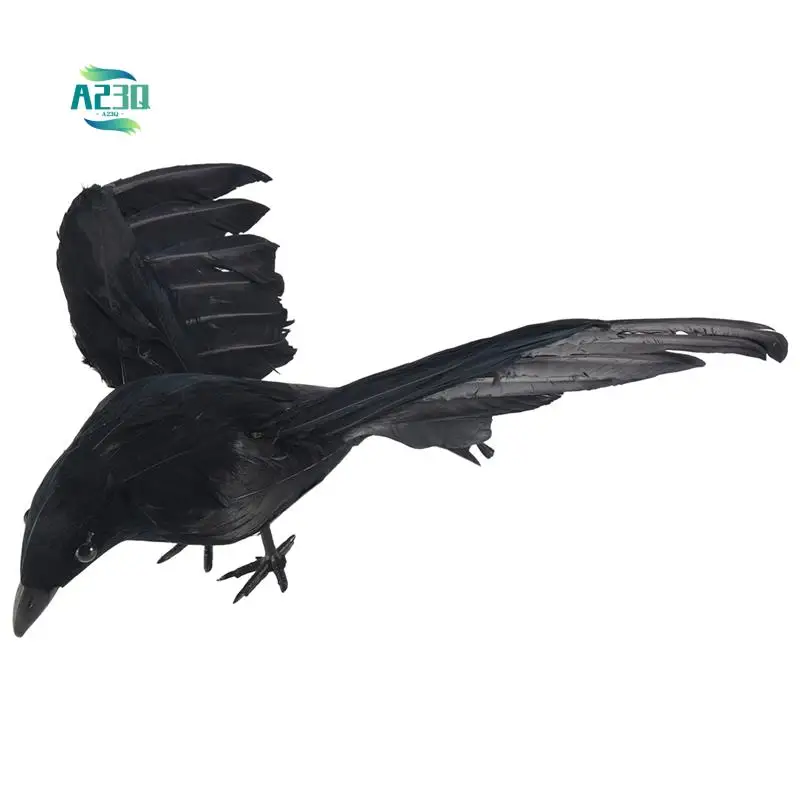 

A23Q-Halloween Prop Feathers Crow Bird Large 25X40cm Spreading Wings Black Crow Toy Model Toy,Performance Prop