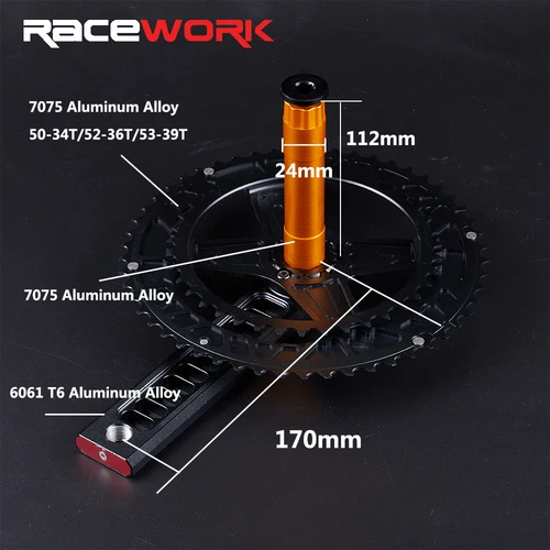 Imagen 2 del producto RACEWORK-platos y bielas para bicicleta de carretera, juego de bielas de 170mm, manivela de 50-34T/52-36T/53-39T, eje de aleación de aluminio, plato doble