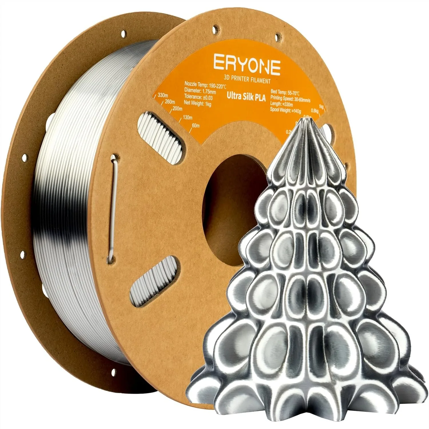 

Silk PLA+ 1.75mm 3D Printer Filament, Glossy Finish for FDM Printers, 1kg Spool Silver