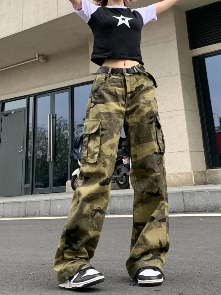 Women's Camouflage Cargo Pants Baggy Vintage Y2k Parachute Pants Harajuku Oversize High Waist Wide Trousers 2000s Trashy Clothes