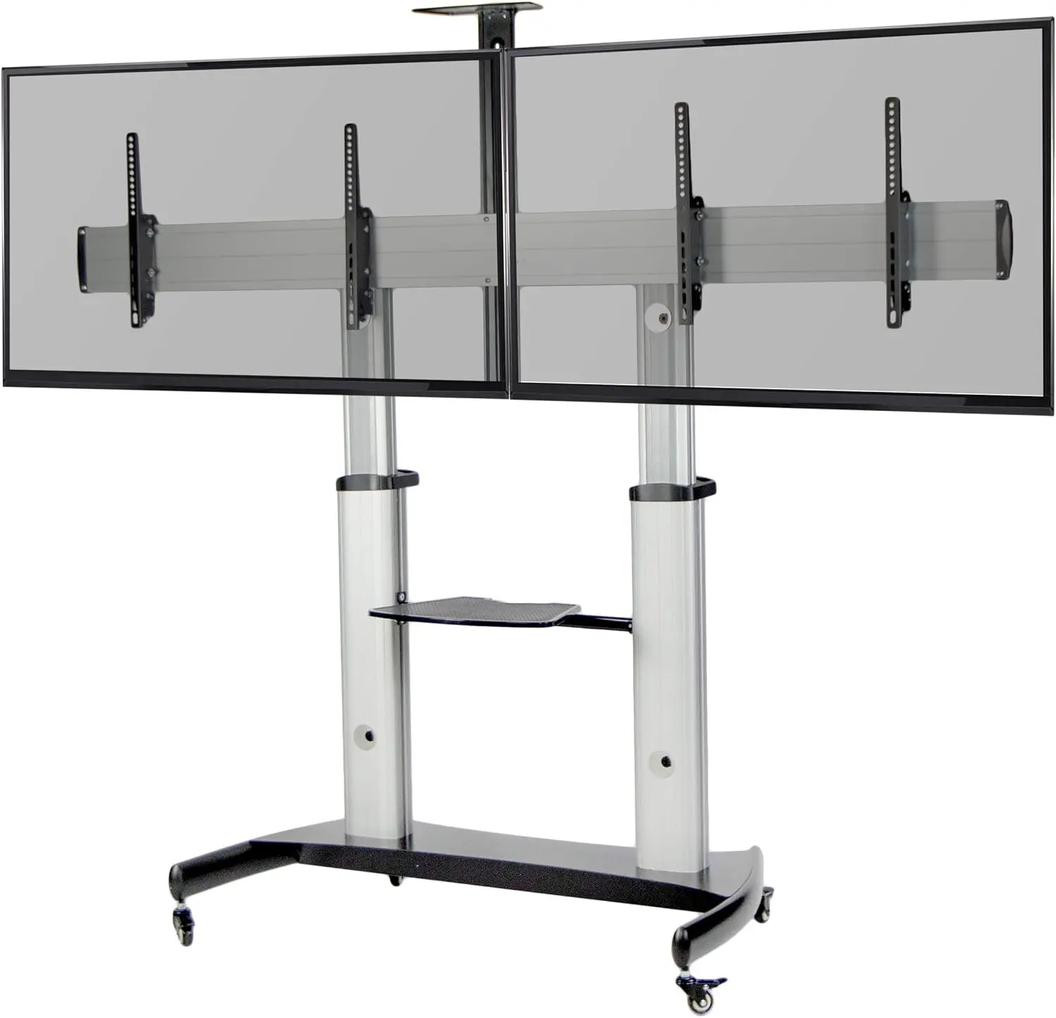 Ultra Heavy Duty Mobile TV Cart Stand for 32 To 70 Inch Dual Screens Up To 110 Lbs Each Max Curved Panels