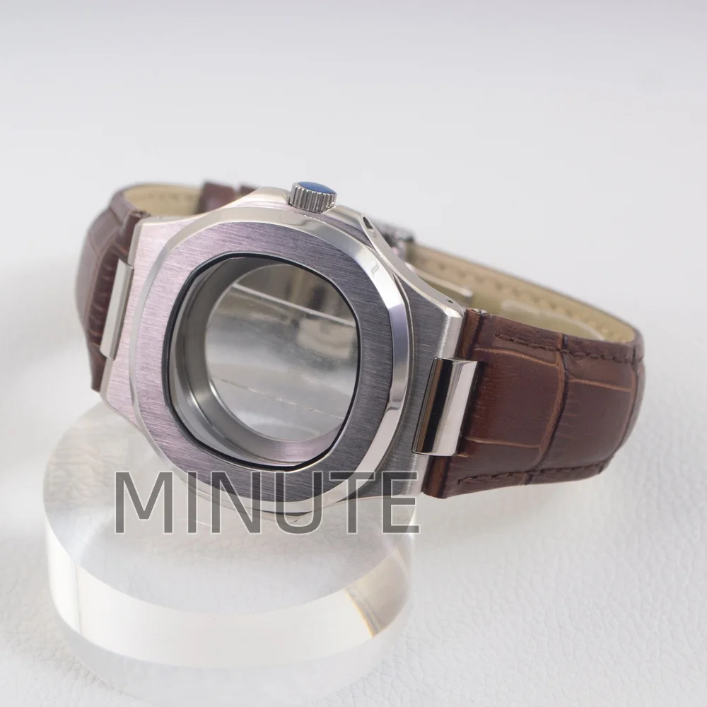 

Stainless Steel NH35 Case Genuine Leather Strap Sapphire For Nautilus 41mm Case NH35/36/38 Movement 30.5mm Dial Green Luminous