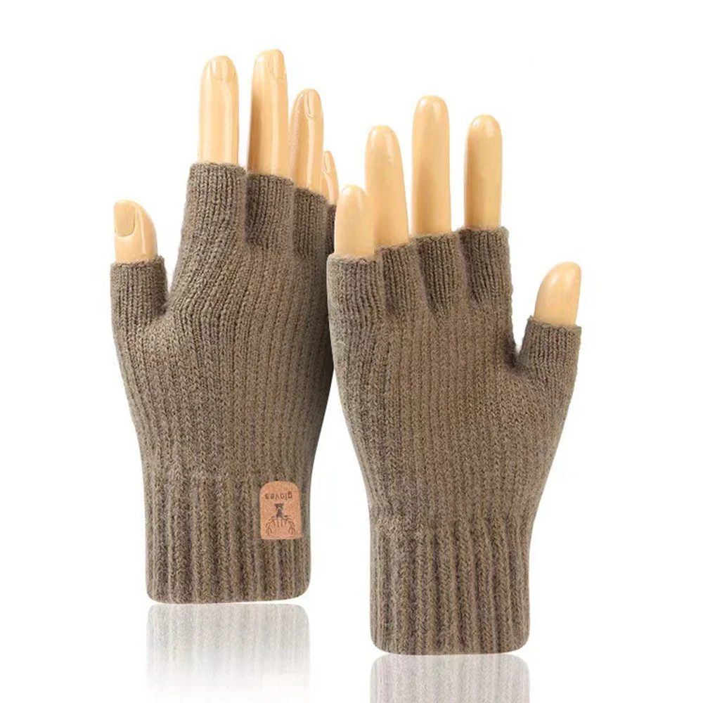 Winter Handschuhe Für Männer Halb Finger Schreiben Büro Radfahren Gestrickte Handschuhe Student Acryl Faser Warme Dicke Elastische Fahren Handschuhe