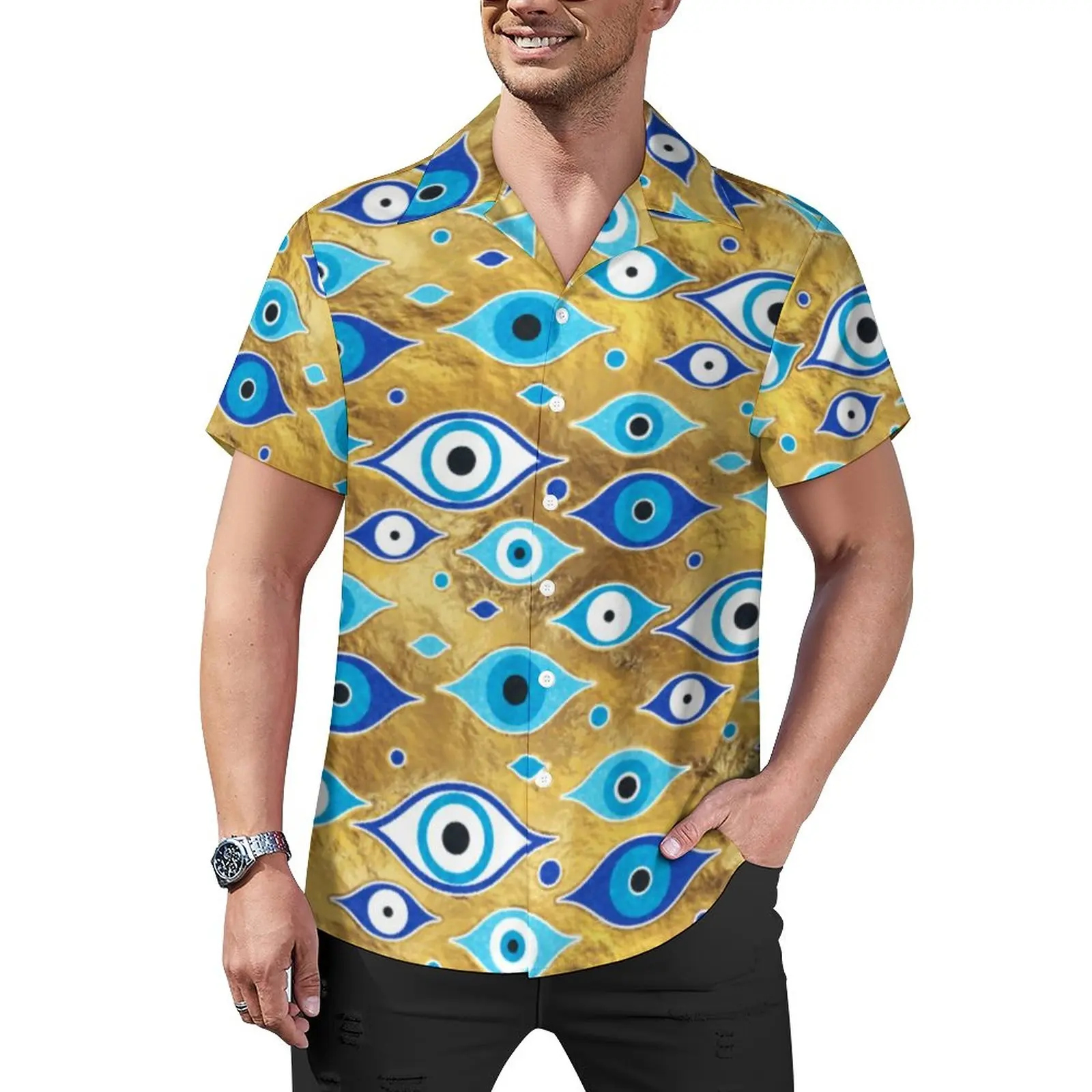 

Matiasma Evil Eye Vacation Shirt Greek Mati Mataki Summer Casual Shirts Man Funny Blouses Short Sleeves Custom Clothing Big Size