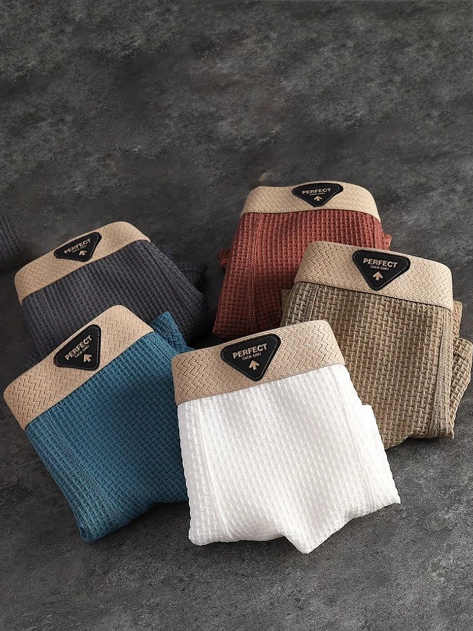 

5pcs Men's Textured Boxer Briefs Multiple Colors Waffle Knit Underwear Comfortable Breathable Mens Trunks with Fashion Waistband