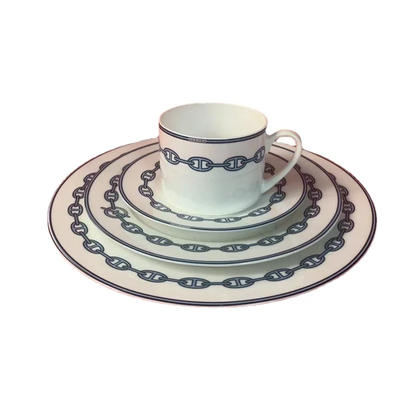 

European-Style Ceramic Western Cuisine Plate Four-Piece Set Steak Plate Coffee Set Afternoon Tea Cup and Saucer Tableware Simple