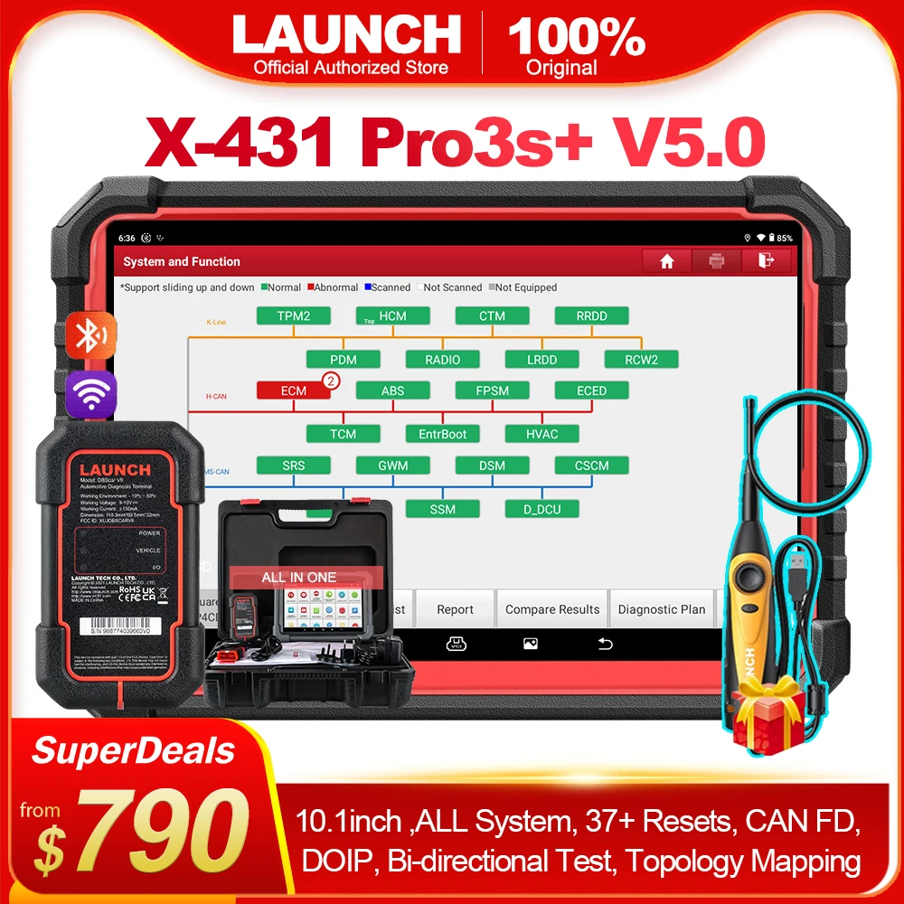 2024 LAUNCH X431 PRO3S Plus V5.0 OBD2 Car Diagnostic Tool CANFD Auto Full System  Scanner 37+ Reset Active Test ECU Coding