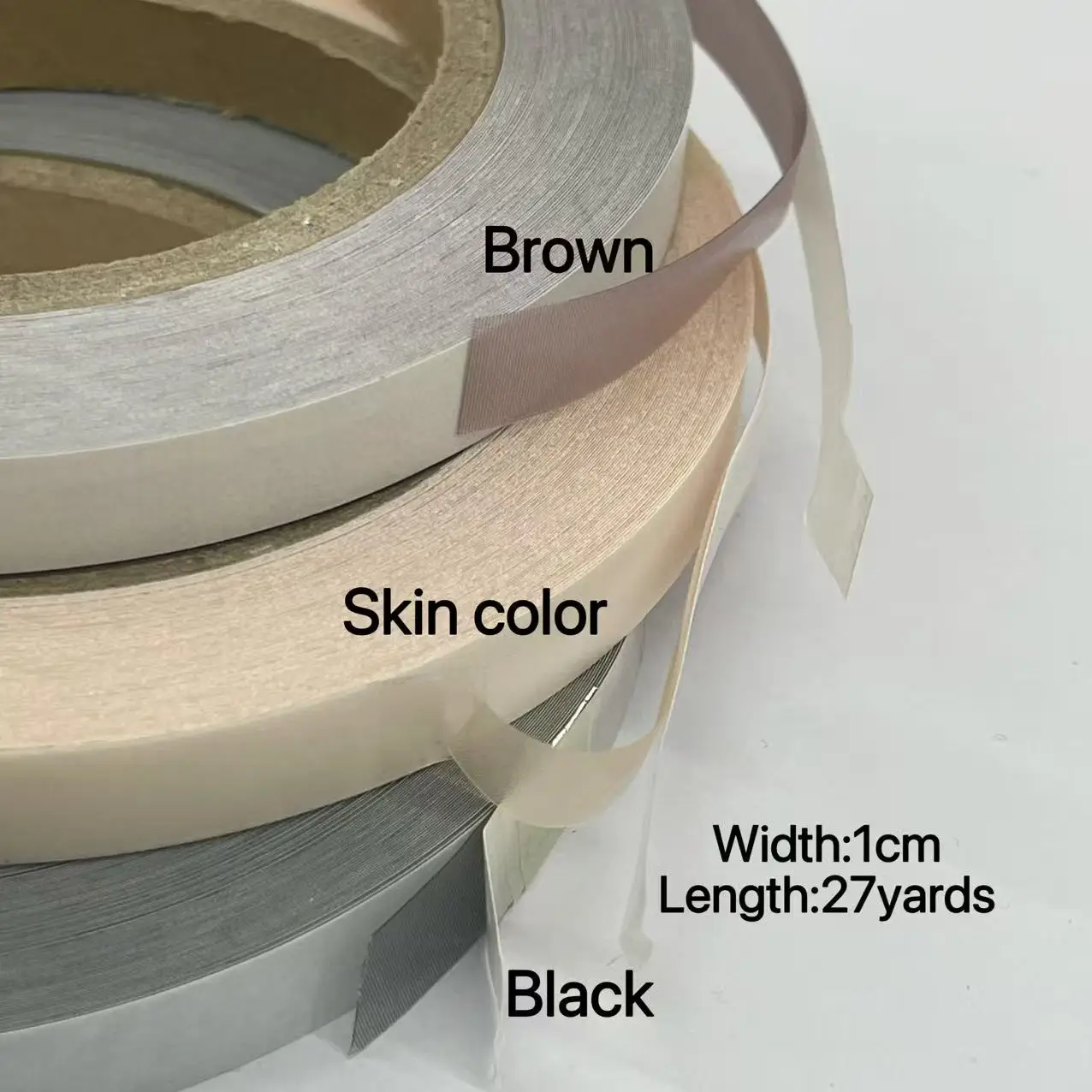 1cm * 27 Yards  Invisible Gauze Thinner Pu Tape Skin Black Brown 3 Colors for Human Hair Extension Tools