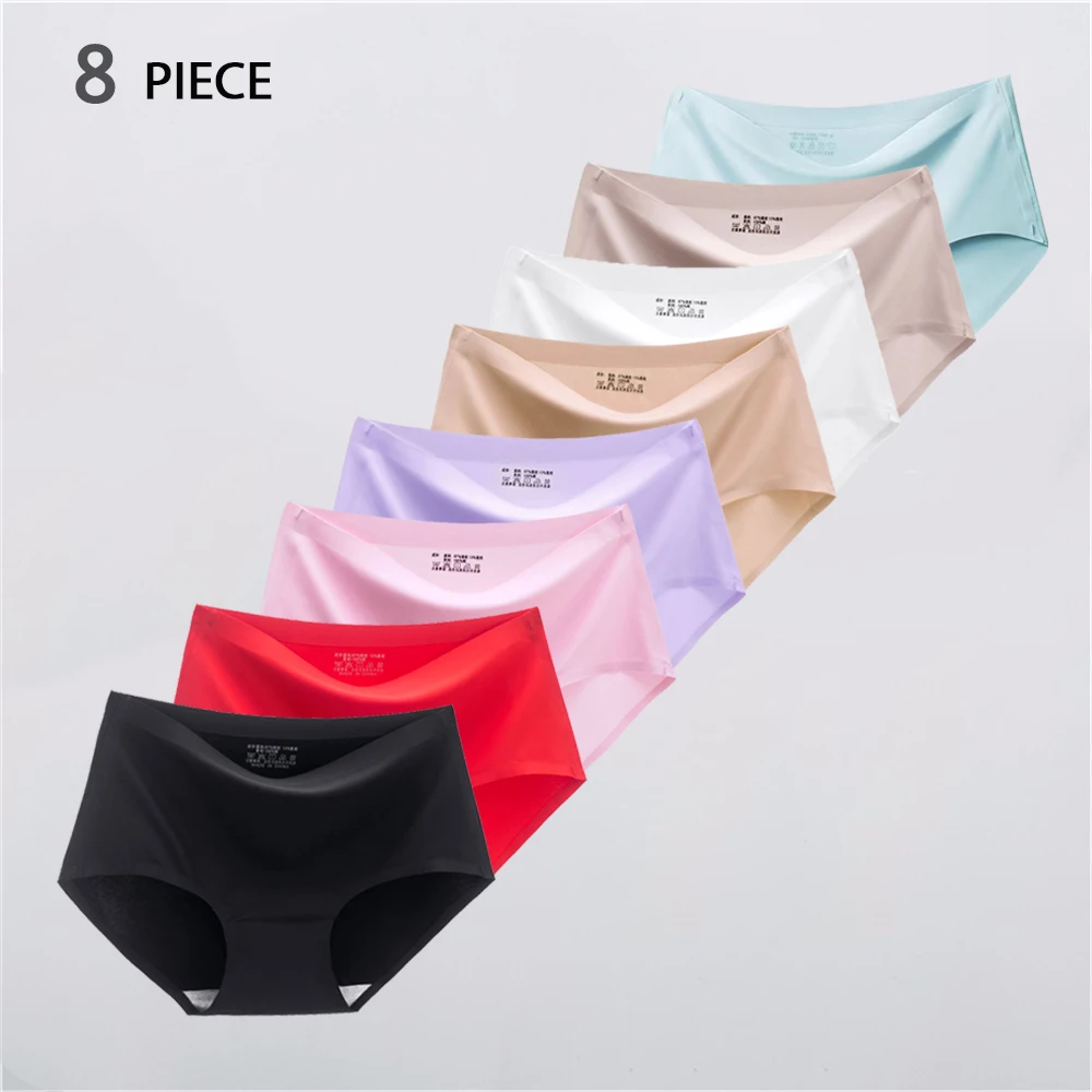 

Seamless Ice Silk Underwear for Women Monochrome Underwears Middle Waist Sexy Girl Student Briefs Comfortable 8 PCs/Lot
