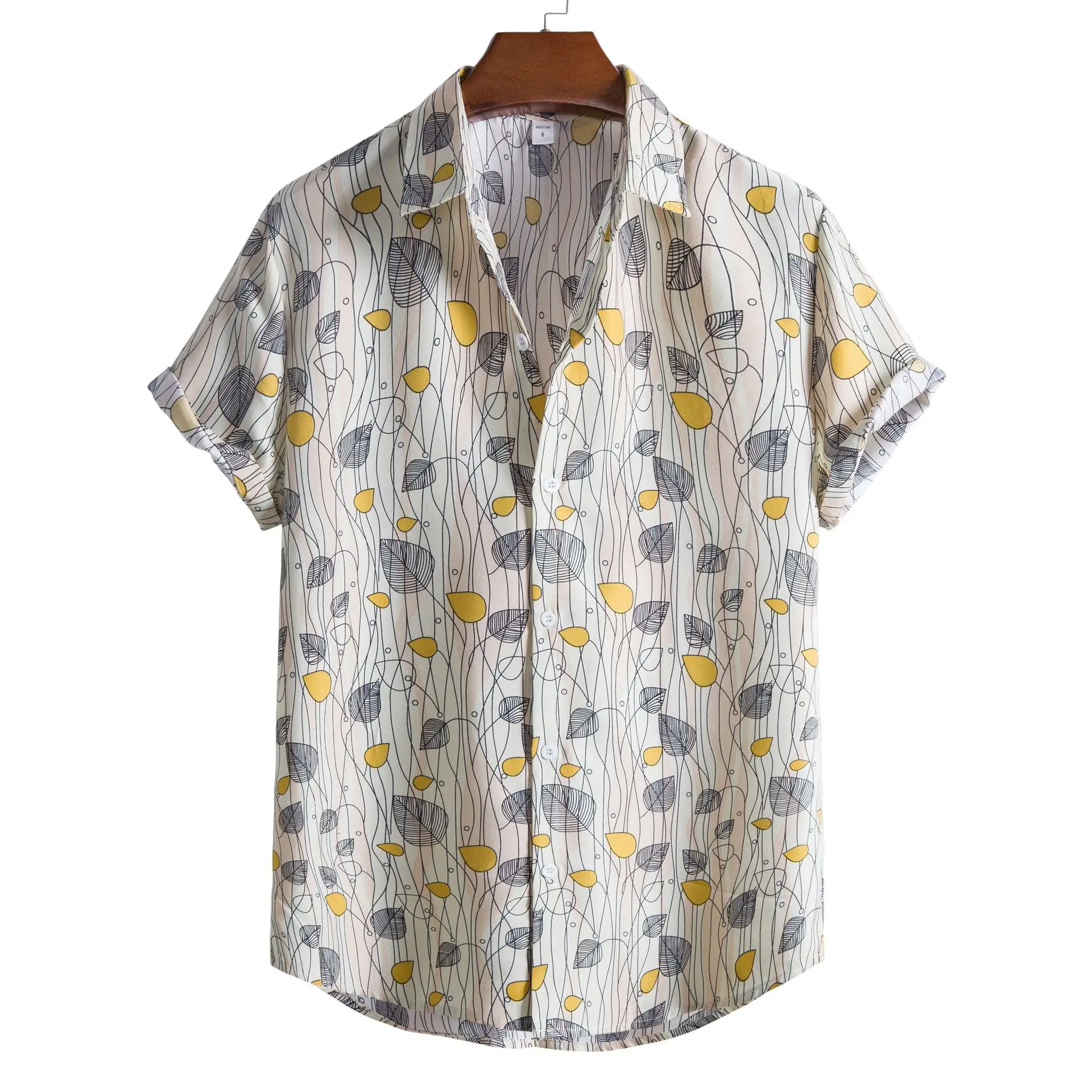 

2022 Summer Men's Beach Shirt Print Casual Short Sleeve Lapel Top