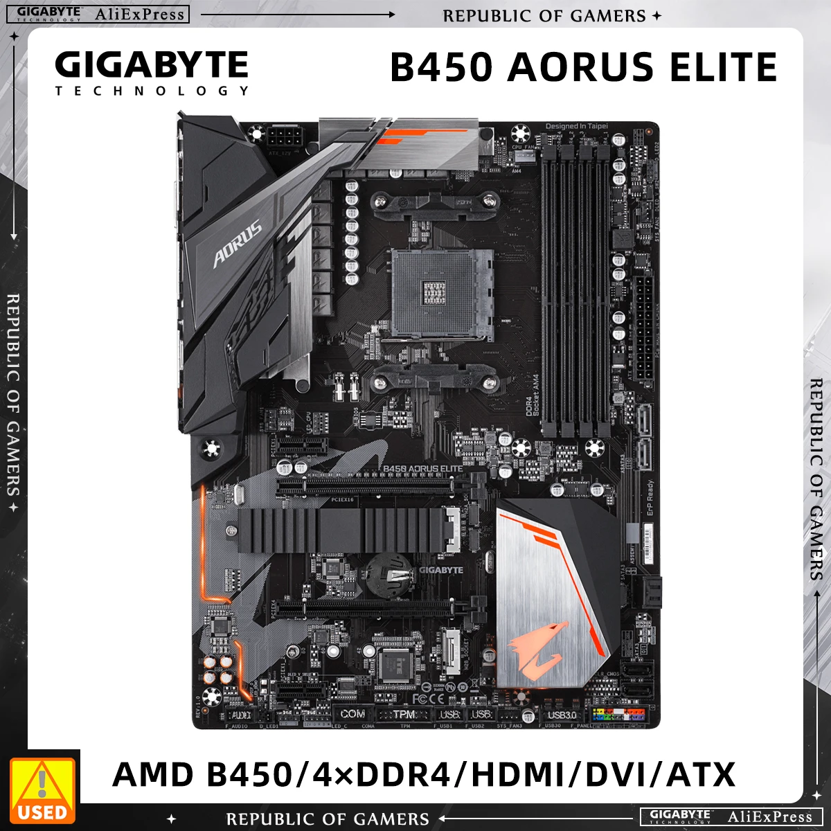 GIGABYTE B450 AORUS ELITE Used Motherboard With AM4 Socket for Ryzen 5 2600 Supports 4x DIMM Max. 64GB DDR4 ATX Form Factor