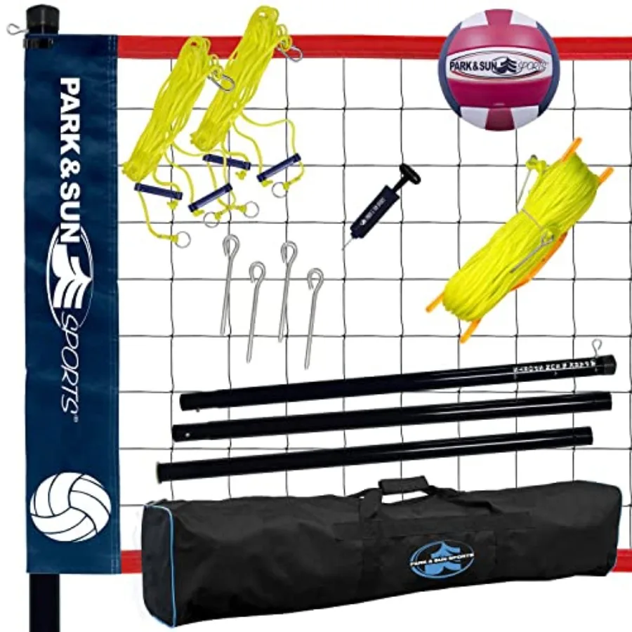 

Sport Portable Outdoor Volleyball Net System Blue Net Regulation Size 32' L x 3' H Adjustable Height Lightweigh