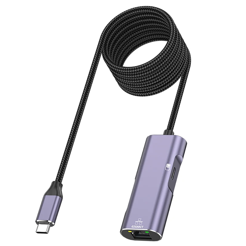 USB C Network Cable Converter with PD100W Fast Charging Port 1000Mbps Type C to Ethernet RJ45 Lan Gigabit Adapter For PC Laptop