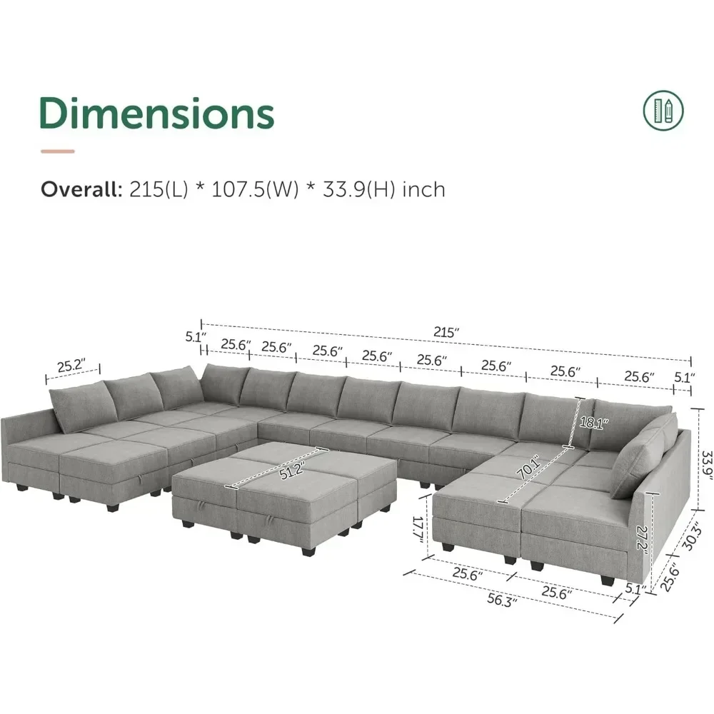 Oversized Modular Sofa Couch with Ottoman with Chaise Large Sleeper Modular Sectional Sofa Suitable for apartments