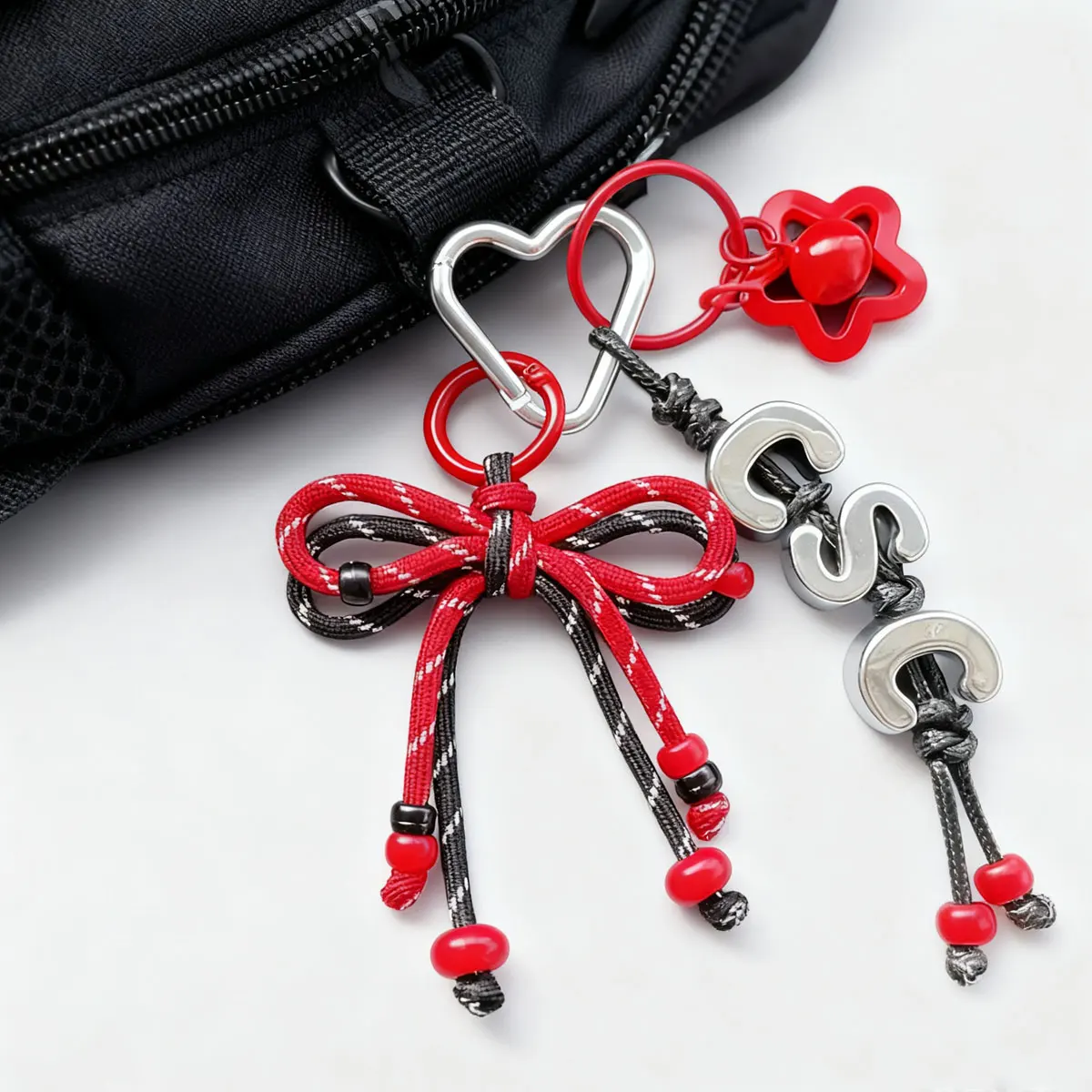 Personalized Handmade Braided Rope Bow Star Bell Keychain